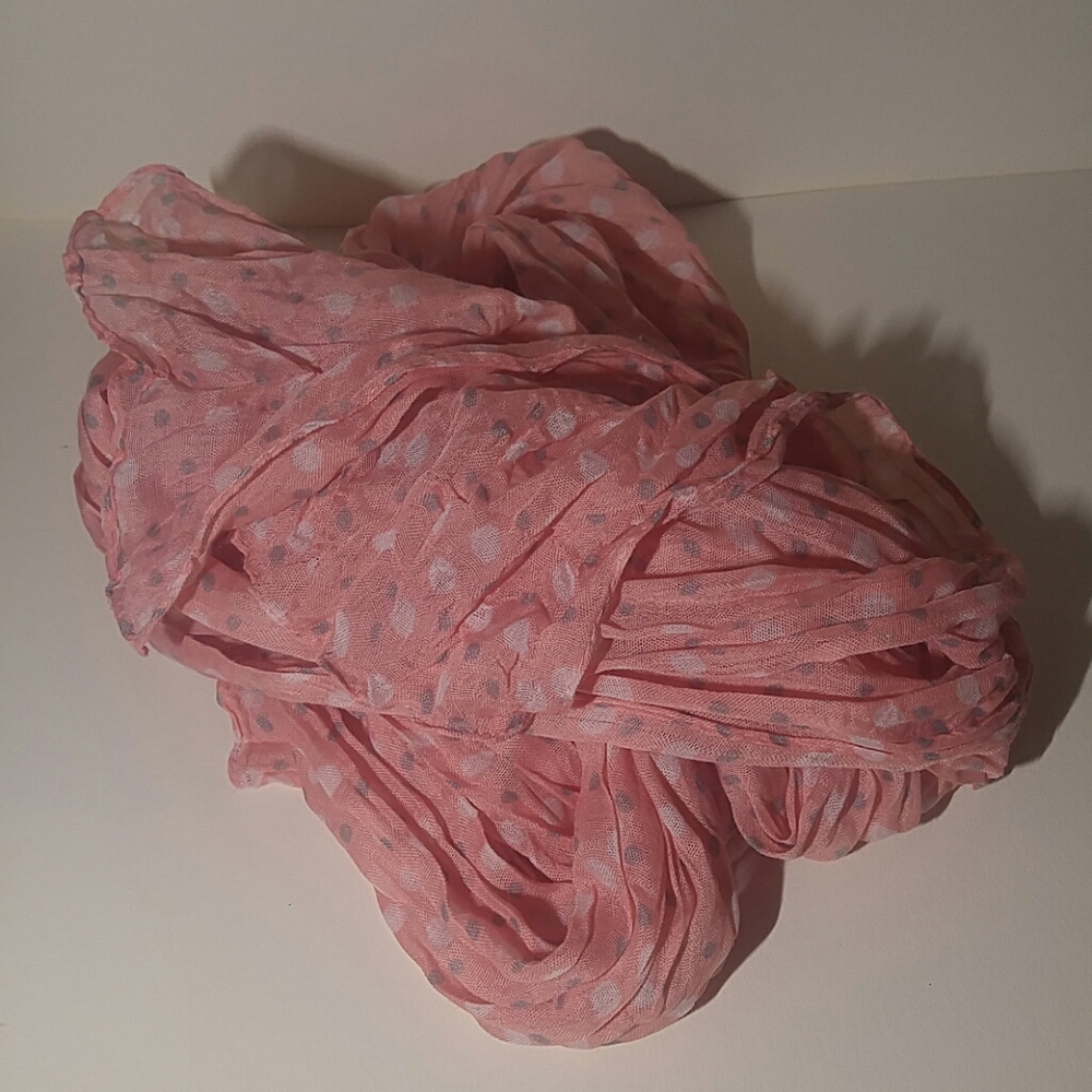 Light Pink Scarf with White and Grey Polka Dots